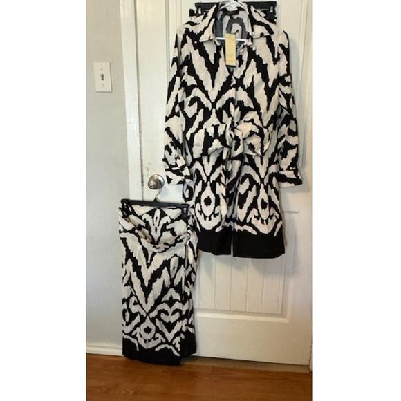 RACHEL ZOE 3 Piece Linen Blend Black White Damask Print Set S/M - Picture 11 of 11